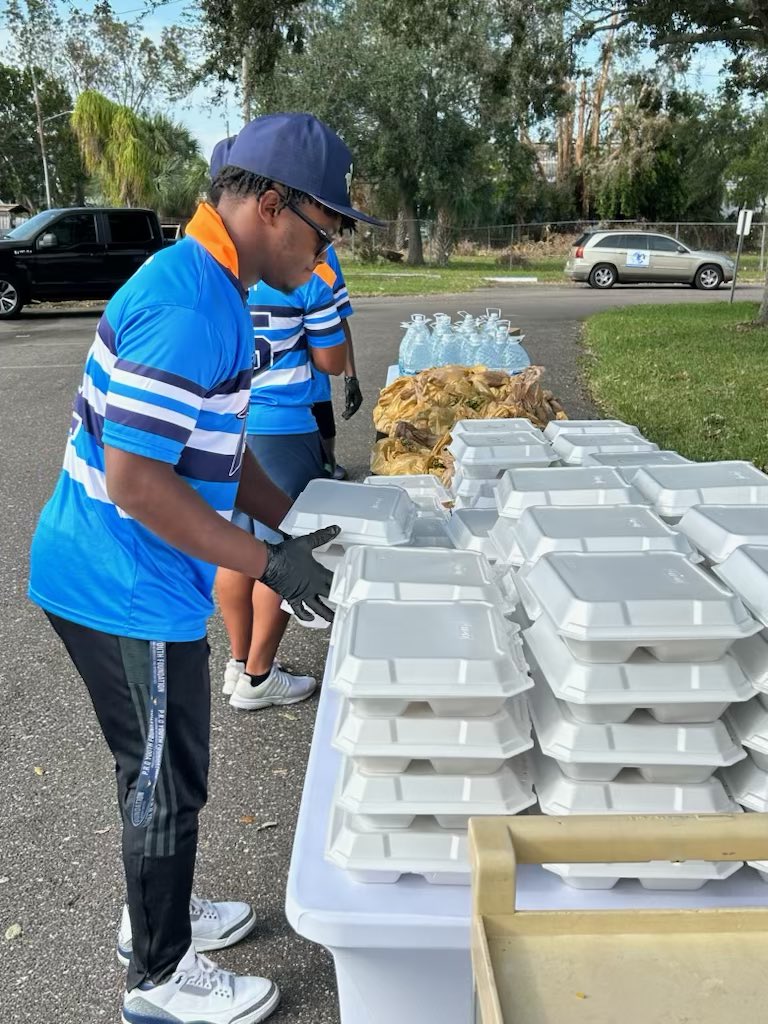 Hats off to PYF South St. Petersburg Fall Team participates Christian Burney, Ian Fowler and Mikal Morris. These young men of Lakewood High School assisted with “LETS BREAK BREAD TOGETHER” hurricane relief food drive in an effort to help those in their community. #givingback