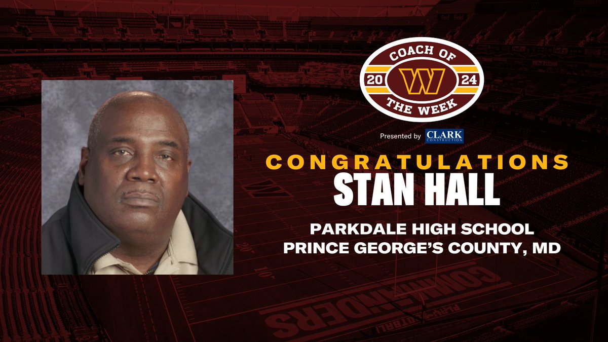 Washington Commanders Community (@commanderscr) on Twitter photo We’re excited to announce Coach Stan Hall from Parkdale High School as our Week 6 Commanders Coach of the Week! With 35 years of service to <a href="/Panthers_FBall/">Parkdale_Football</a> , his humility and mentorship have shaped countless young athletes. Under his leadership, the Panthers are riding an We’re excited to announce Coach Stan Hall from Parkdale High School as our Week 6 Commanders Coach of the Week! With 35 years of service to <a href="/Panthers_FBall/">Parkdale_Football</a> , his humility and mentorship have shaped countless young athletes. Under his leadership, the Panthers are riding an
