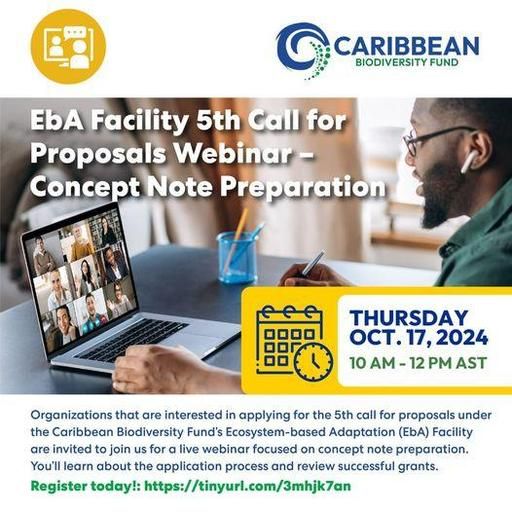 CCCEur's tweet photo. FYI: @caribbiofund EbA Facility 5th Call for Proposals Webinar – Concept Note Preparation. https://t.co/WSoegsAdpY #Caribbean #Biodiversity #Funding #CBF #EbA #CallforProposals #ConceptNote #Preparation #Webinar https://t.co/tExsVPEd4R