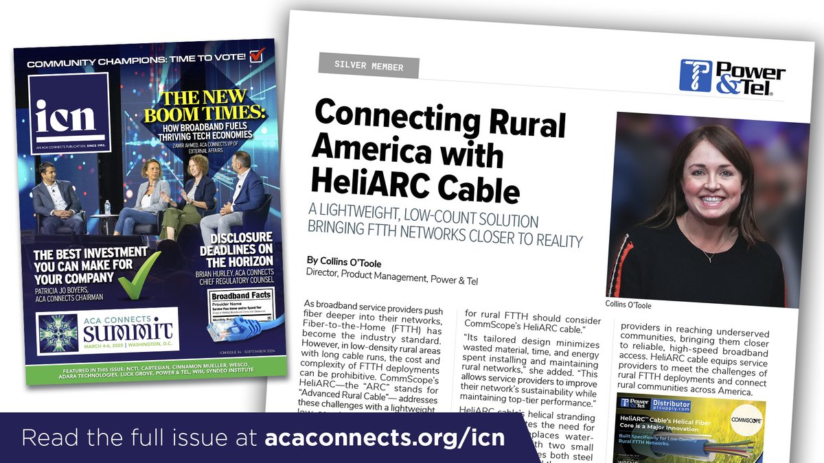 ACAConnects's tweet image. What does "ARC" stand for in HeliARC? (see answer 👇) To find out more, read @ptsupply Collins O'Toole's article in her latest ICN article, where she also explains how it can benefit rural FTTH networks. Learn more - issuu.com/acaconnects/do…

"Advanced Rural Cable"