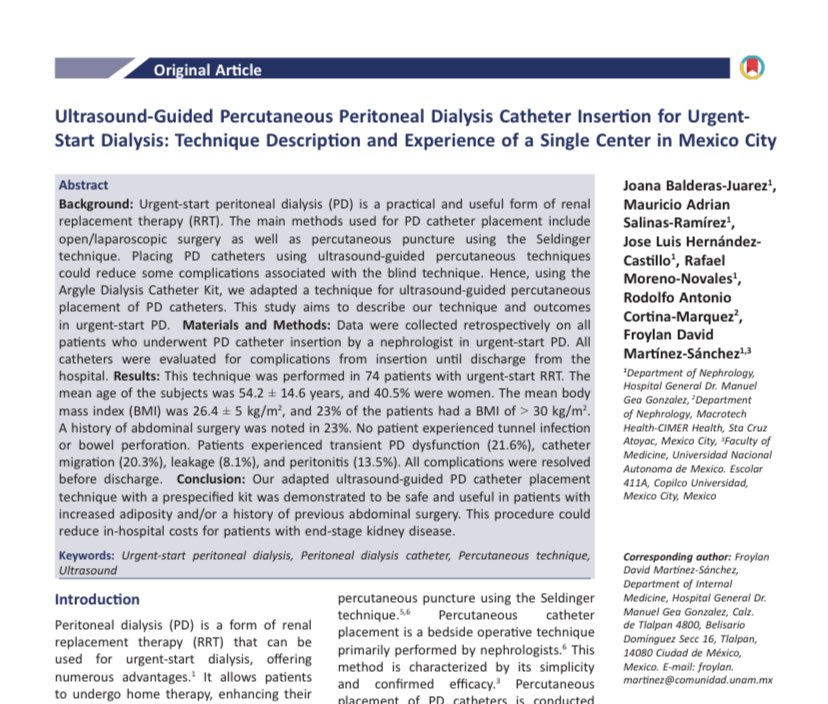 Happy to share our new publication:

Ultrasound-Guided Percutaneous Peritoneal Dialysis Catheter Insertion for Urgent-Start Dialysis: Technique Description and Experience of a Single Center in Mexico City

DOI: 10.25259/IJN_256_2024
#NefroGea  <a href="/HospitalGeaMx/">Hospital Gea Mx</a> 

🥳🎊🎉