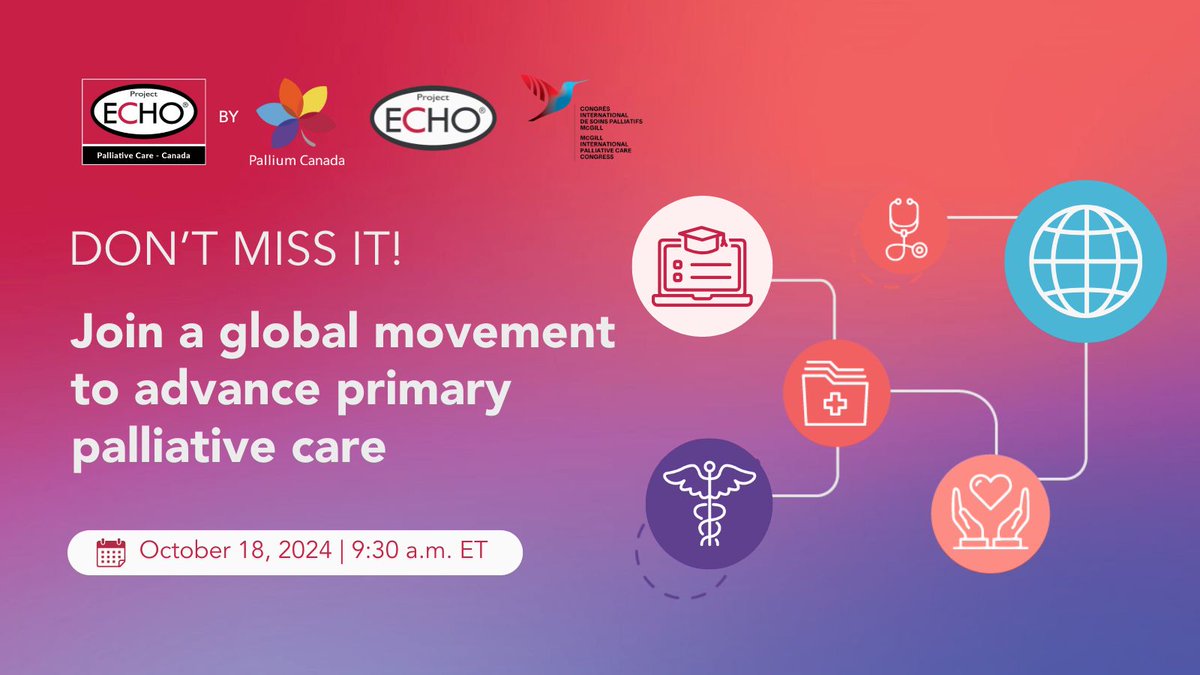 palliumcanada's tweet photo. Last chance to register for the World’s Largest Palliative Care ECHO Session happening tomorrow! Join us tomorrow at 9:30 a.m. ET and help ensure those facing serious illness receive the care they need, no matter where they live. https://t.co/nTVwHekkcs https://t.co/dcDWDRd23U