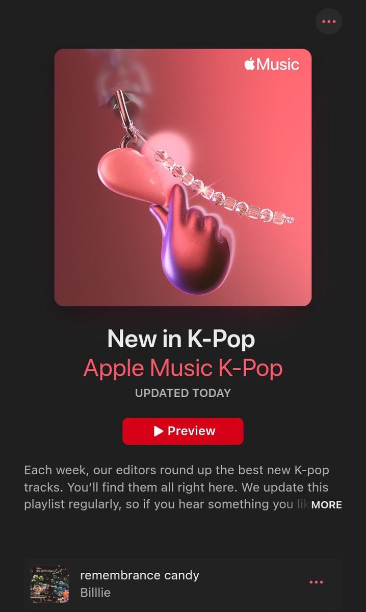 TEAM_BELLLIEVE's tweet photo. #Billlie - "remembrance candy" has been added to Apple Music 'New in K-Pop' playlist at 1st spot.
#빌리 #ビリー
#Billlie_기억사탕
#BilllieIsBack_MemoryCandy https://t.co/oMISCSUv9v