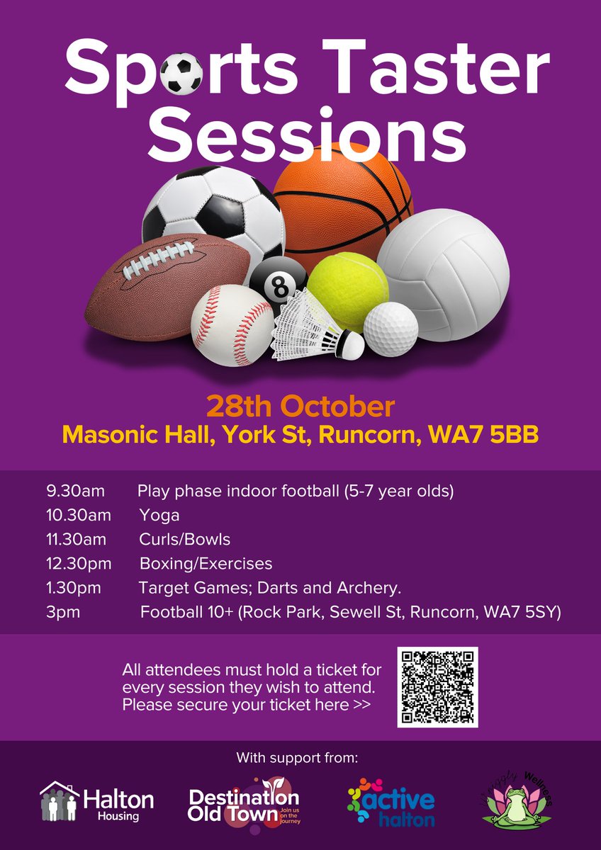 HaltonHousing's tweet photo. 🤩 Join us for FREE Sports Taster Sessions on Monday  28th Oct, for kids aged 5-12 as part of Destination Old Town! Activities include yoga, boxing, football, and more. ⚽🥊

Each session requires a separate ticket, so grab yours now 👇
https://t.co/fCLtyxV6t9 https://t.co/BI9C1jrTwE