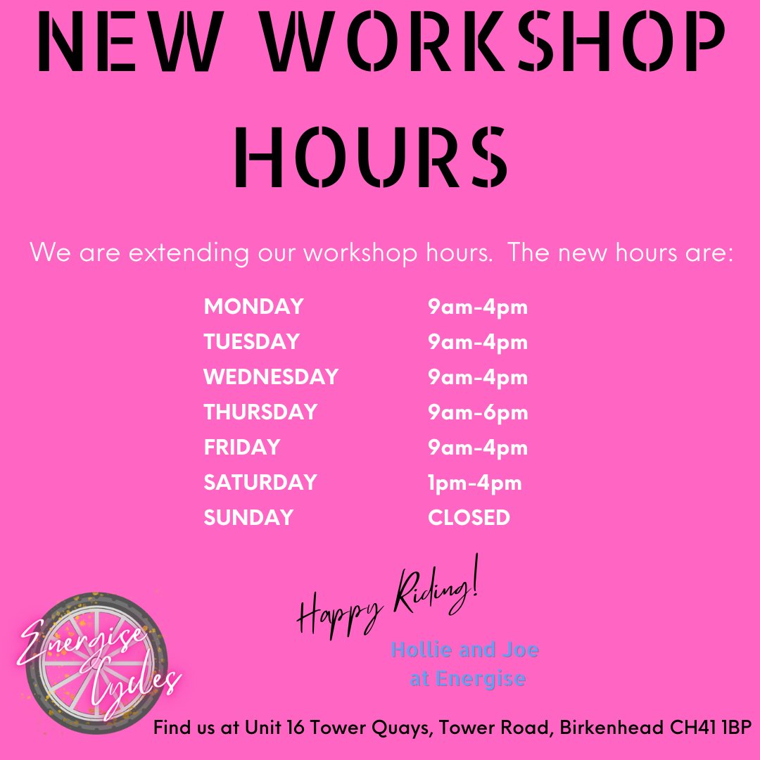 In case you missed it, we have extended our workshop hours! 

We understand some of you find it challenging to visit during our usual hours and want to ensure we can provide a consistent service. Your needs matter to us!  We hope these new hours make it easier for everyone!