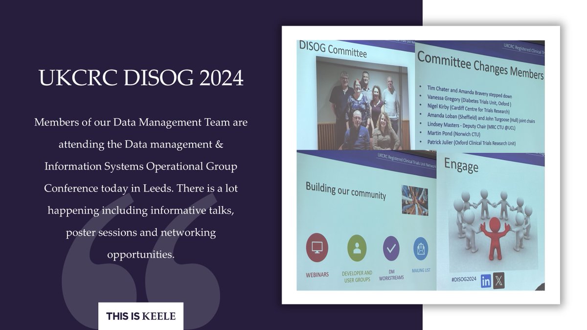 Keele_CTU's tweet photo. Today our Data Management Team is attending the @UKCTUNetwork #DISOG2024

#data #DataManagement #DataSecurity #allthingsdata https://t.co/vJmO3pMjTC