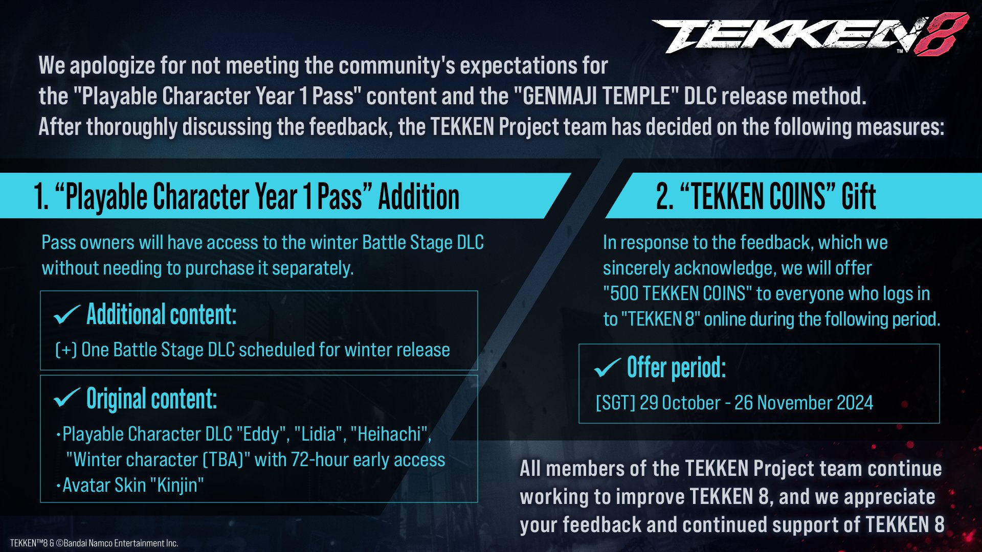 REC on X: “*Winter Battle Stage will be free *500 TEKKEN Coins for 