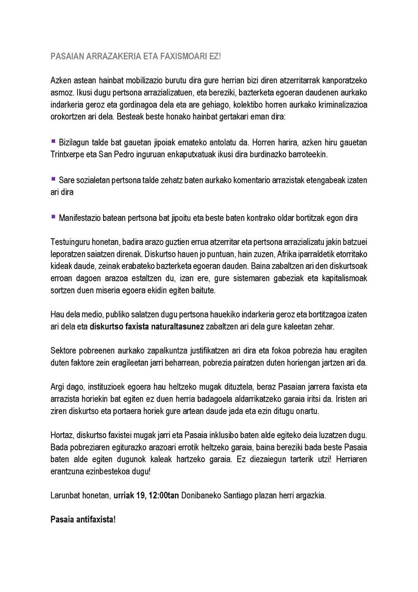 libenarbarte's tweet image. #Pasaia-n arrazakeria eta faxismoari ez!