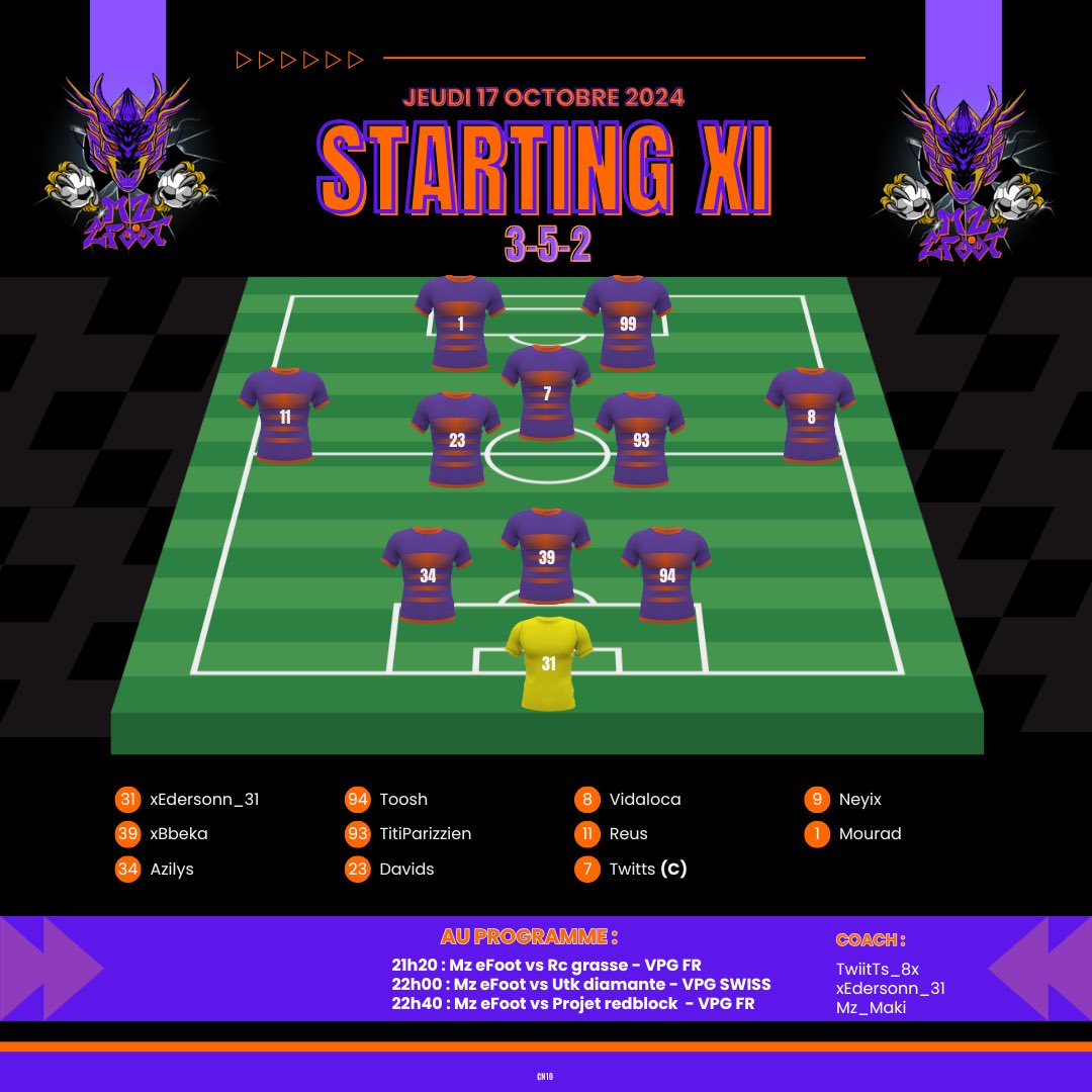 - 𝑳𝑰𝑵𝑬 𝑼𝑷 - 

Après avoir réalisé un sans faute en <a href="/VPGFrance_/">VPG France</a> et <a href="/SwissVPG/">VPG Switzerland 🇨🇭</a>, nos supers guerriers auront à cœur de continuer sur cette même lancée !🟠⚪️

Bon match à tous, que le meilleur gagne !🙌