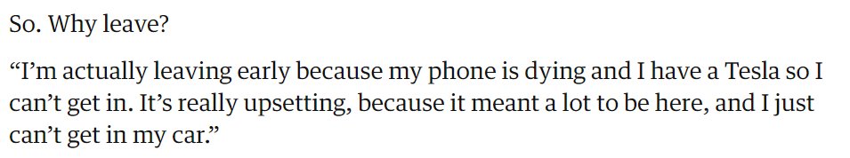 Inadvertently the funniest part of the Guardian story asking people why they leave Trump rallies early: