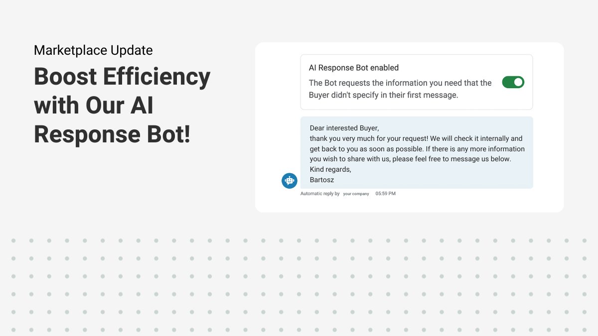 Enable our AI Response Bot to handle buyer requests, saving time and maximizing efficiency. Customize the bot's questions to suit your needs, ensuring optimal buyer interactions in the chemical industry. Enable it and start saving time: bit.ly/3A1Bfyx