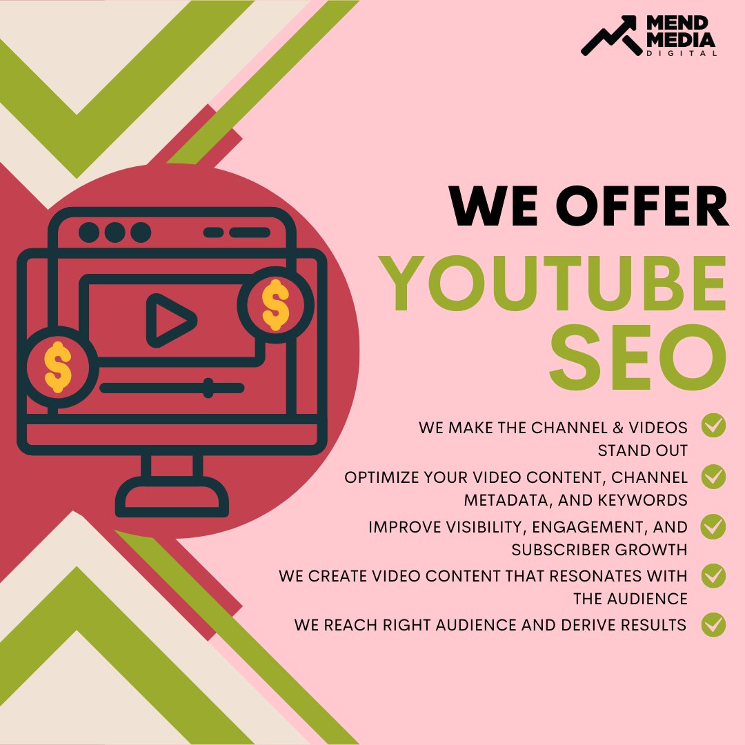 _Mend_Media's tweet photo. From optimizing your videos for SEO to managing your content, we offer comprehensive YouTube services to boost your reach, engagement, and growth. Let us handle the hard work while you focus on creating great content. Contact us today! #mendmediadigital #mmd #youtube #seo https://t.co/57u6V5Xlnc