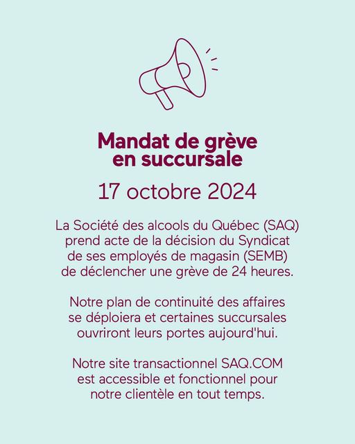 Pour consulter la liste des succursales ouvertes aujourd'hui ➡️saq.com/fr/infos-negos