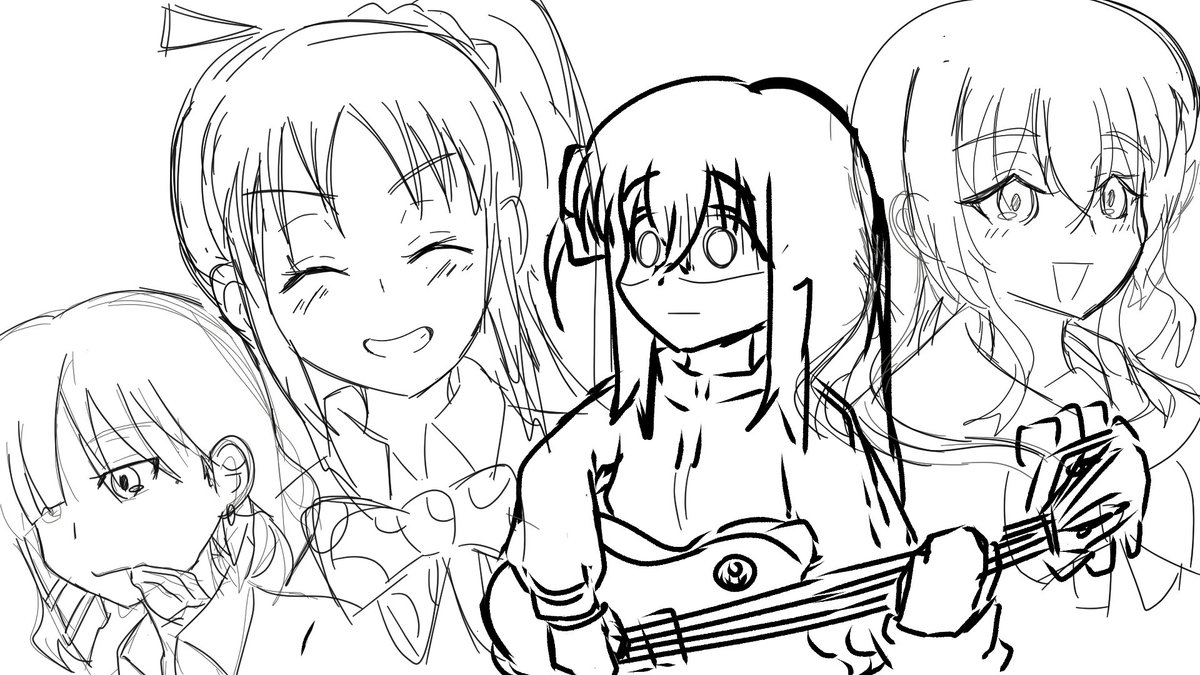 はじめてのクリスタで結束バンドメンバー試し落描き

はじめて結束バンドを何も見ず描いた 