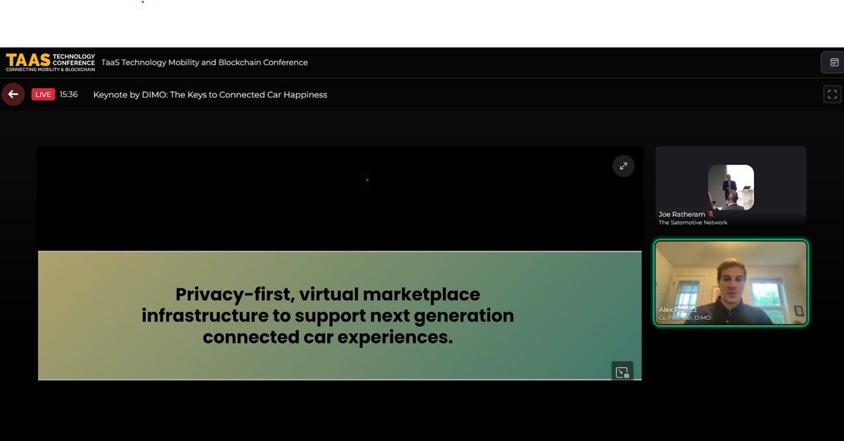 Thank you to Alex Rawitz, Co-Founder at DIMO, for their talk on 'The Keys to Connected Car Happiness'!

Missed it? Register now and receive on-demand content!

taas.technology/register

#TaaSOnline