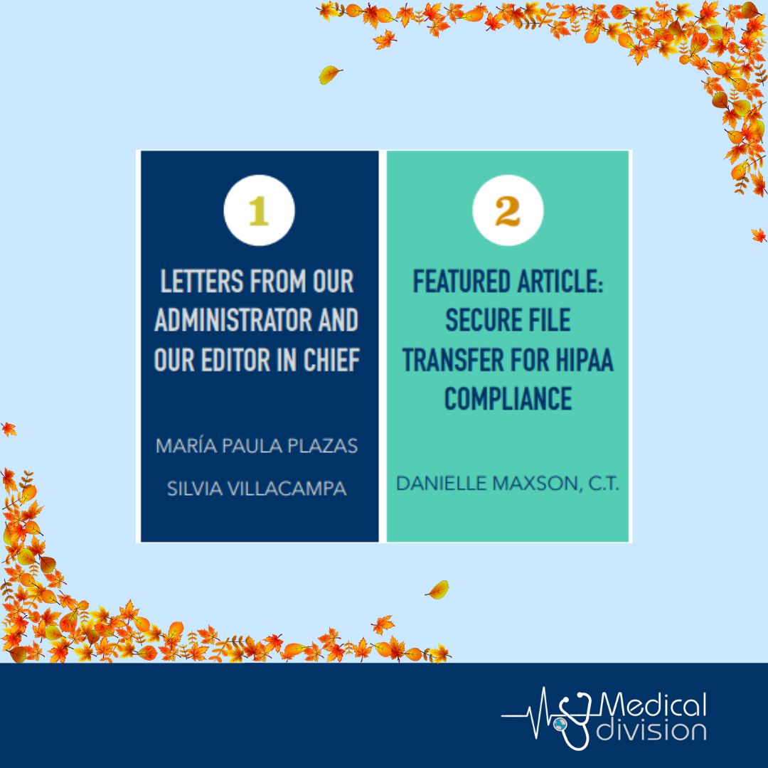 ATA Medical Division (@ata_medicaldiv) on Twitter photo It comes with a letter from our Administrator, María Paula Plazas <a href="/paulaplazas_/">María Paula Plazas</a> , and Caduceus Editor in Chief, Silvia Villacampa.
You will also read an interesting article by Danielle Maxson <a href="/DMaxsonCT/">Danielle Maxson, Spanish and Portuguese Translator</a> about secure file transfer for #HIPAA compliance. It comes with a letter from our Administrator, María Paula Plazas <a href="/paulaplazas_/">María Paula Plazas</a> , and Caduceus Editor in Chief, Silvia Villacampa.
You will also read an interesting article by Danielle Maxson <a href="/DMaxsonCT/">Danielle Maxson, Spanish and Portuguese Translator</a> about secure file transfer for #HIPAA compliance.