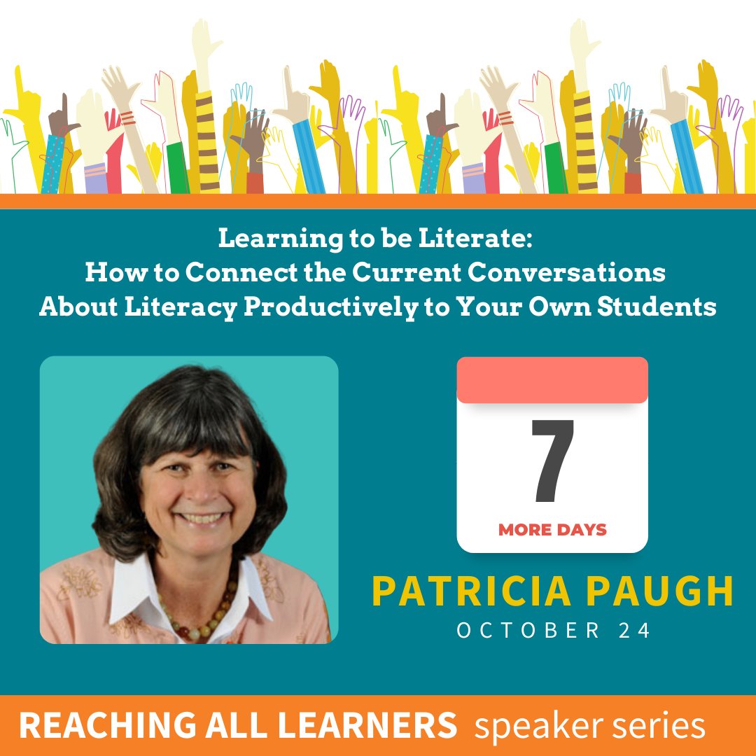 CTRLIT_Teaching's tweet photo. In just one week, you'll have the chance to learn from author &amp; professor Patricia Paugh. If you’re grappling with current conversations about the teaching of reading, please join us!

Register: https://t.co/4QzfqpFtNM
#ReachingAllLearners #RAL2425 #literacy @wwnorton @peep1250 https://t.co/NzrtRFvytm