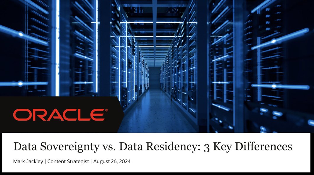 Data sovereignty and Data Residency laws and regulations are key factors in data management. Mark Jackley clearly defines these terms and their important differences in the <a href="/Oracle/">Oracle</a> article: shorturl.at/eqKg3 

#datasovereignty #dataresidency #security #Chicago