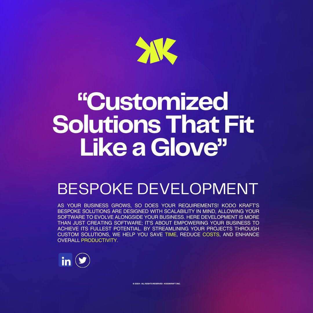 KodoKraft's tweet photo. Tired of cookie-cutter solutions? Let’s kraft something exceptional at Kodo!

#BespokeDevelopment #CustomSoftware #TailoredTech #TechSolutions #SoftwareEngineering #AgileMethodology #DigitalInnovation #TechForBusiness #Innovation #KodoKraft https://t.co/T4seZleB9c