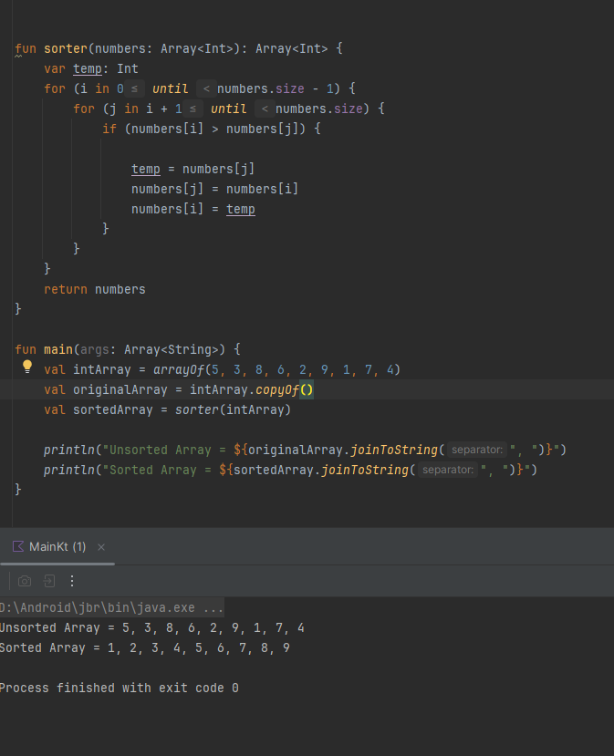 notprithviraj's tweet photo. 🚀 Day 5 of #Kotlin learning!

Today’s focus: Arrays

Declared and initialized arrays with different types

Accessed and modified elements via indices

Used array functions like size, first(), last()

Iterated over arrays with for loops

Arrays are 🔥! #AndroidDev https://t.co/9jwtwUupZv
