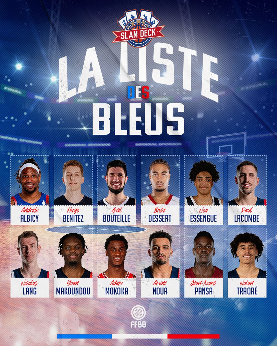 SlamDeck's tweet photo. La 1ère liste de Frédéric Fauthoux pour @FRABasketball 🔥
Un mélange d'expérience et de jeunesse pour affronter Chypre le 21 et 24 novembre pour valider une place à l'@EuroBasket 😎
Donnez nous votre avis, qui manque à l'appel ?
Alles les #Bleus ! 🇫🇷
#basketball #slamdeck https://t.co/STZOFDF74m