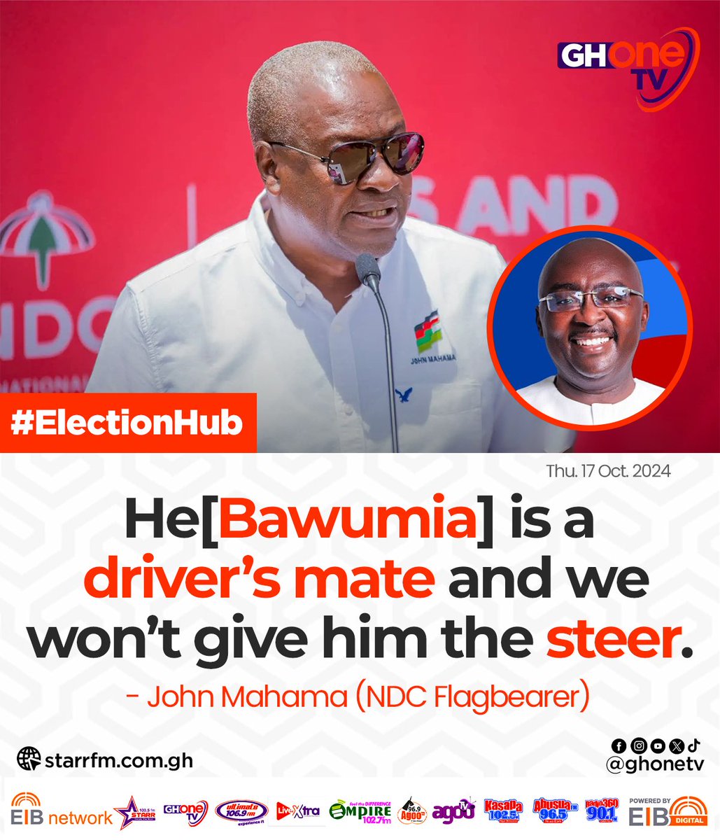 ghonetv's tweet photo. We won't give Bawumia the steer... - John Mahama (NDC Flagbearer) 

#GHOneNews #EIBNetwork #NDC 
#GHOneTV #ElectionHub #NPP https://t.co/3QOfYEP7FM
