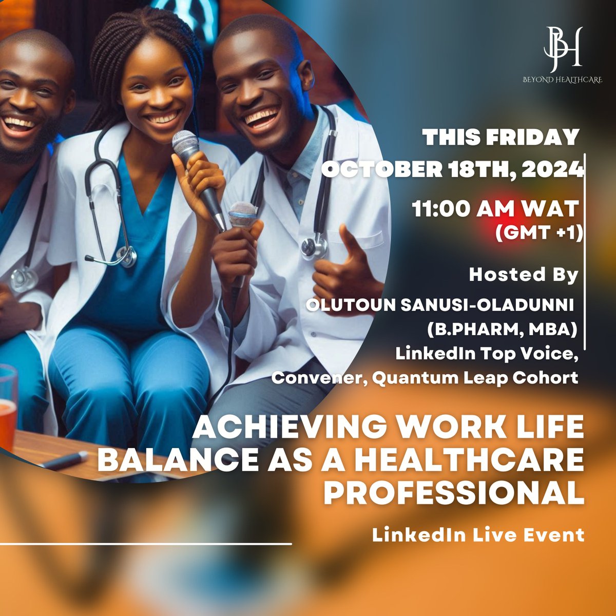 olutoun's tweet photo. Join me tomorrow, Friday, October 18th, at 11AM WAT for a live LinkedIn event. 

Discover secrets to overcoming healthcare burnout, achieving work-life balance, and finding purpose. 

I'll share practical strategies that I've used these past 14 + years. 
https://t.co/vqDiIOQlWS https://t.co/twsFtEAi0K
