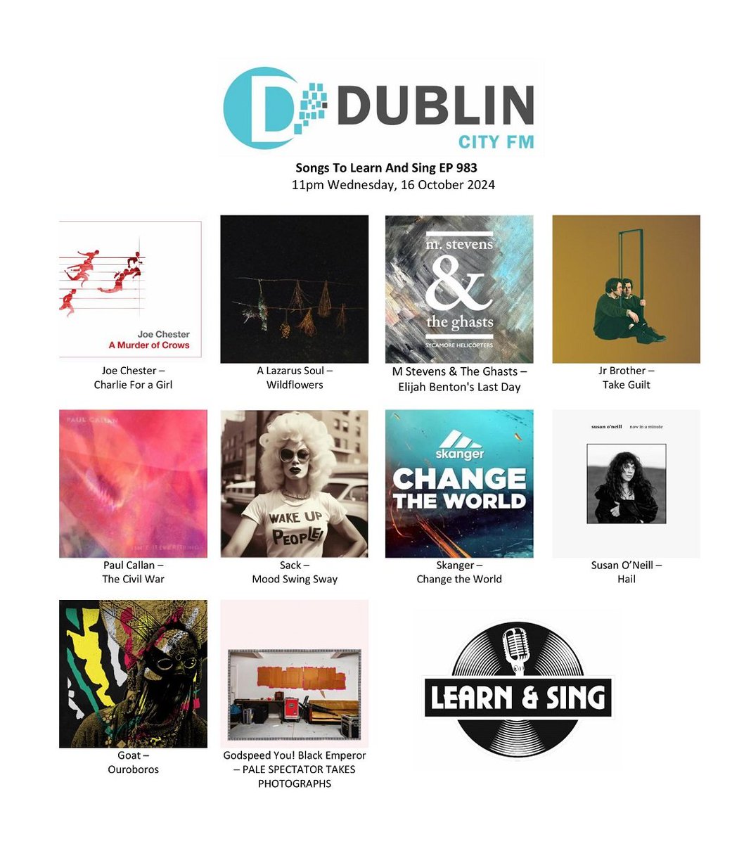 learnandsing's tweet photo. Last night's #songstolearnandsing #playlist on @dublincityfm tunes by @Sacktheband @joechester_ @alazarussoul @MikeStevens72 @JuniorBrotherIE @goatband and more. #playback https://t.co/pMvY7PmYUS https://t.co/PeUouHKmGi