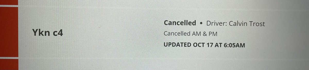 Bus Cancellation Notice: Calvin Trost’s bus is cancelled today. Both the a.m. and p.m. routes are not running.
