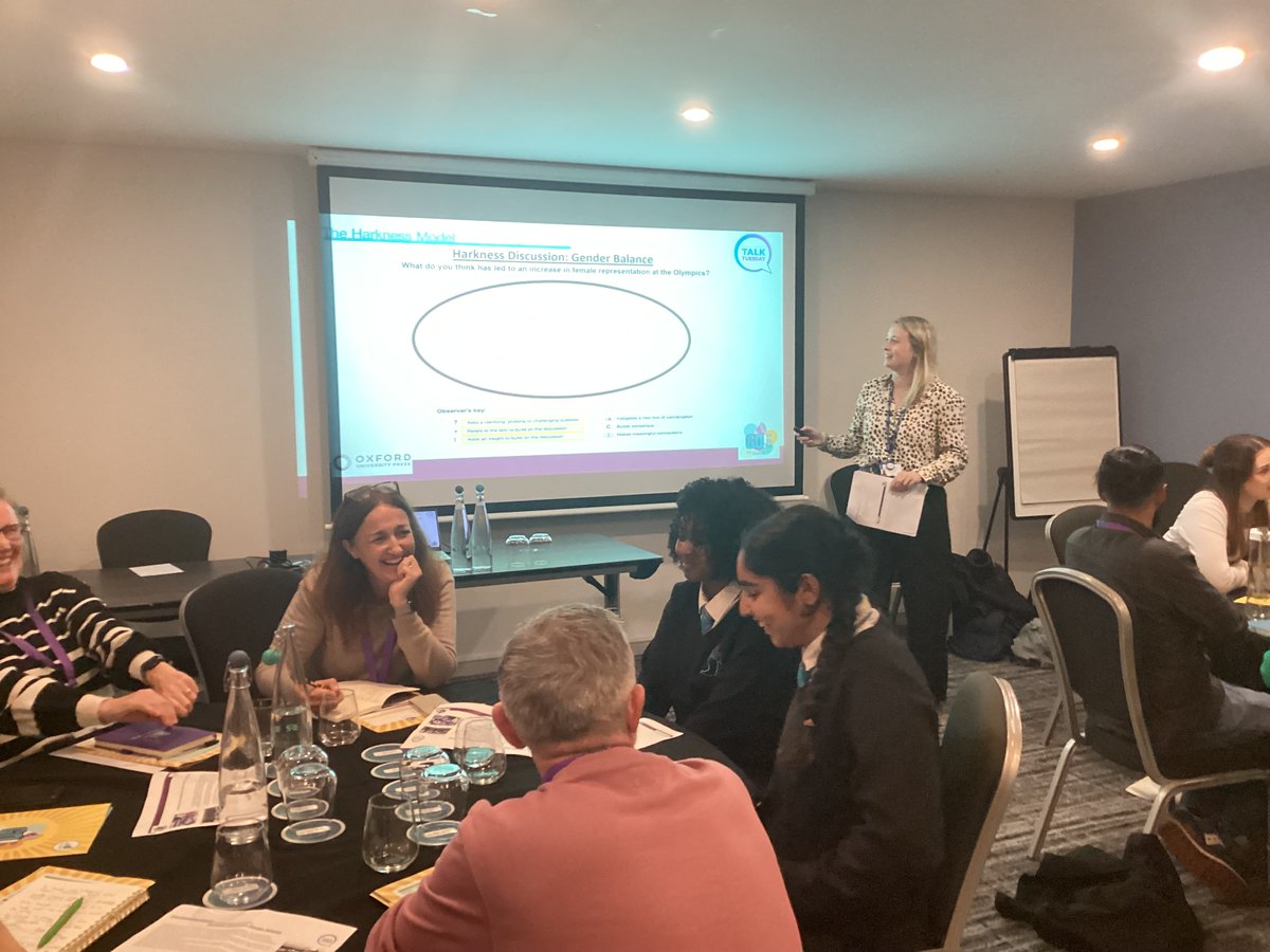 AbbeyMulti's tweet photo. Yesterday we lead an oracy session at the Great Oracy Exhibition, with students from @bishopyoungce facilitating a Harkness debate on gender balance, giving feedback to delegates on their oracy. @voice21oracy #GOE2024 #makeoracyordinary #talkrich #oracy  #weneedtotalk https://t.co/GoTxdCCguZ
