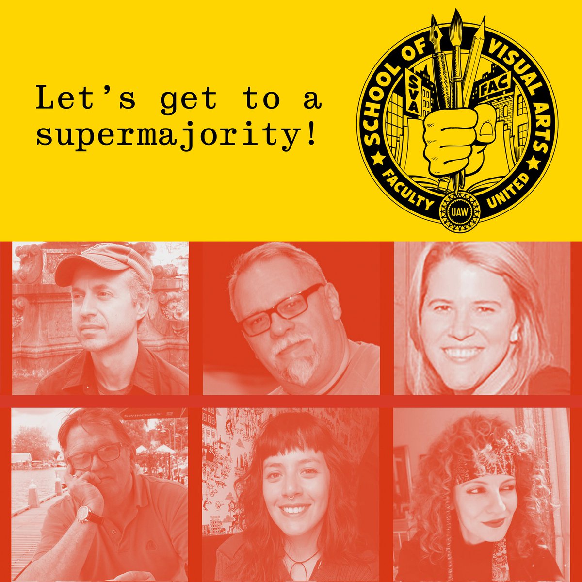 svafac_uaw's tweet photo. MAJORITY SUPPORT FOR OUR UNION! A majority of SVA faculty have now signed a card in support of forming a union.
#svanyc #svafacultyunited #svaunion #nyc #uaw #union https://t.co/FfGf7X0KAP