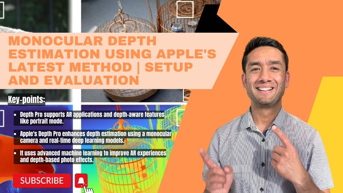 AiConvolve's tweet photo. Apple's DepthPro offers sharp monocular depth estimation in under a second, revolutionizing depth sensing for AR/VR, robotics, and more. Learn how to set it up and explore its applications in our video!

Watch here: https://t.co/l8b28SvC3U

#depthpro #AI #ARVR #robotics #apple https://t.co/iUll83xORe