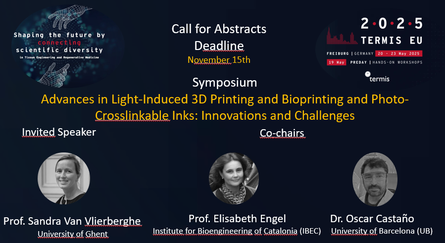 Oscar @oscar_castano@mstdn.social (@oscar_castano) on Twitter photo 🧪✨ Call for Abstracts ✨🧪 Submit your work on Light-Induced 3DPrinting & Bioprinting for the 2025 TERMIS EU Symposium in Freiburg! Deadline: November 15th. Don’t miss out!
#TERMIS2025 #TissueEngineering #3Dprinting #bioprinting
<a href="/EuTermis/">TERMIS-EU</a>
<a href="/SyisEu/">TERMIS SYIS EU</a>
@TermisEU2025
<a href="/Engel_BRT_Lab/">Biomaterials For Regenerative Therapies</a> 🧪✨ Call for Abstracts ✨🧪 Submit your work on Light-Induced 3DPrinting & Bioprinting for the 2025 TERMIS EU Symposium in Freiburg! Deadline: November 15th. Don’t miss out!
#TERMIS2025 #TissueEngineering #3Dprinting #bioprinting
<a href="/EuTermis/">TERMIS-EU</a>
<a href="/SyisEu/">TERMIS SYIS EU</a>
@TermisEU2025
<a href="/Engel_BRT_Lab/">Biomaterials For Regenerative Therapies</a>