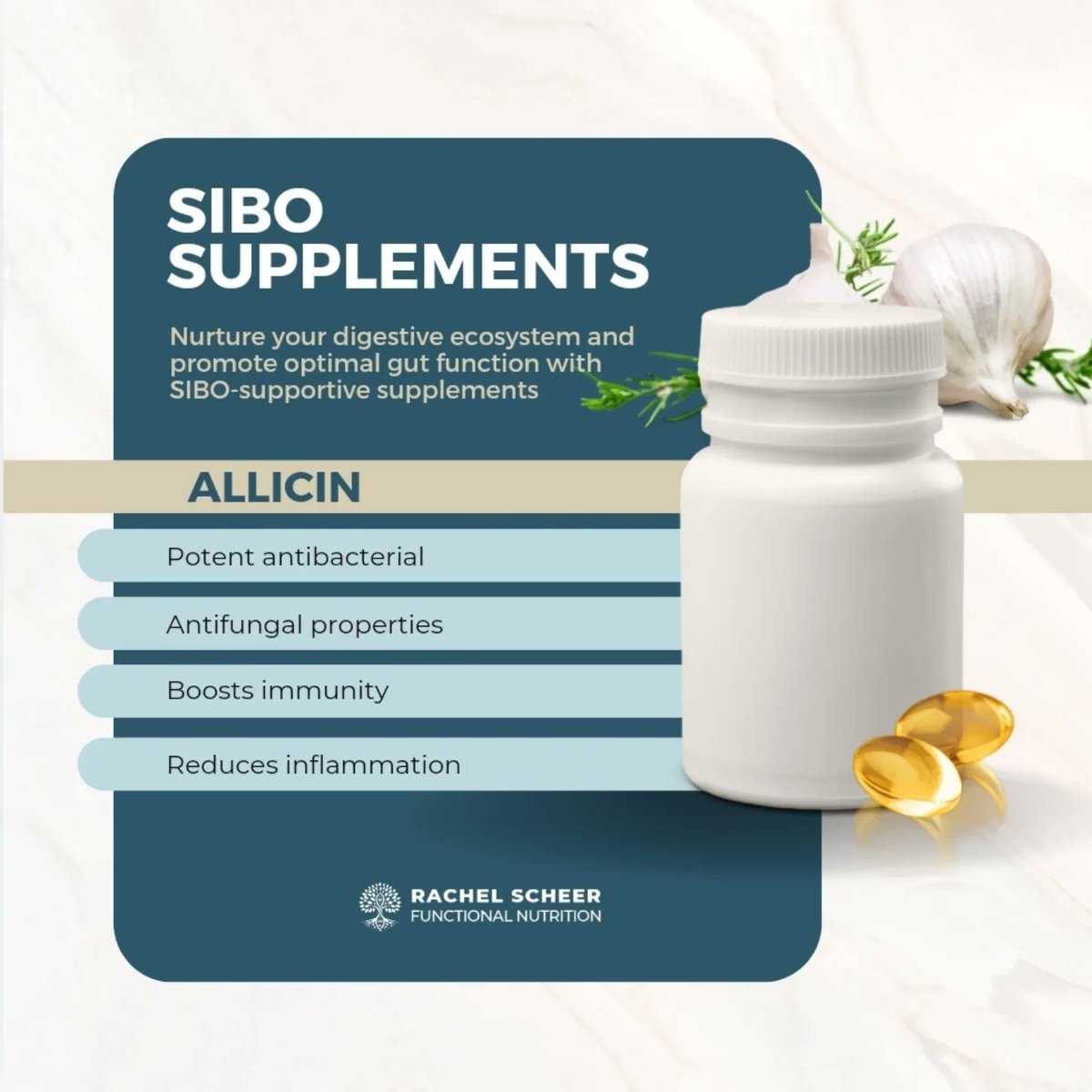 Think SIBO only causes digestive issues? Beyond the typical bloating and gas, SIBO can trigger surprising symptoms like joint pain, unexplained rashes, brain fog, random food reactions and more.

We've got your treatment plan at Rachelscheer.com