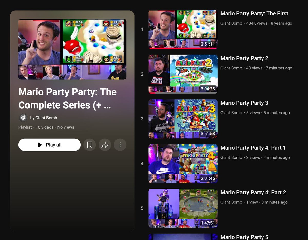 giantbomb's tweet image. Happy #SuperMarioPartyJamboree release day! To celebrate, we&apos;re busting more classic videos out of the Premium vault...

Every episode of Mario Party Party (including the spinoffs, you Fusion Frenzy Frenzy fans) is now available to watch on YouTube! 🥳

youtube.com/playlist?list=…