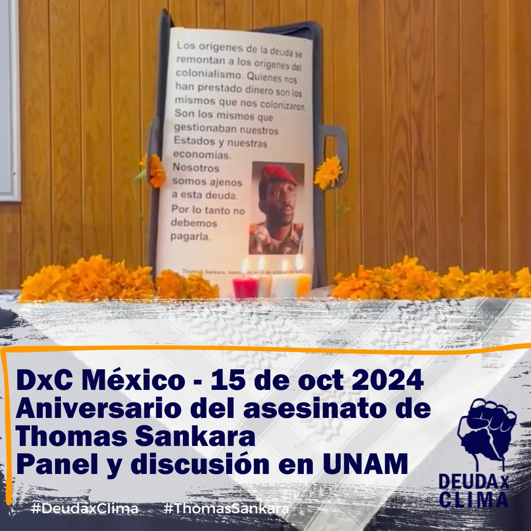✊🏿 A 37 años del asesinato de Thomas Sankara, celebramos su memoria con una discusión profunda.

Junto a estudiantes y profesorxs de relaciones internacionales y economía, <a href="/deudaxclimamx/">Deuda x Clima MX</a> y la Promotora Nacional x la Suspensión del Pago de la Deuda Pública profundizaron en el
