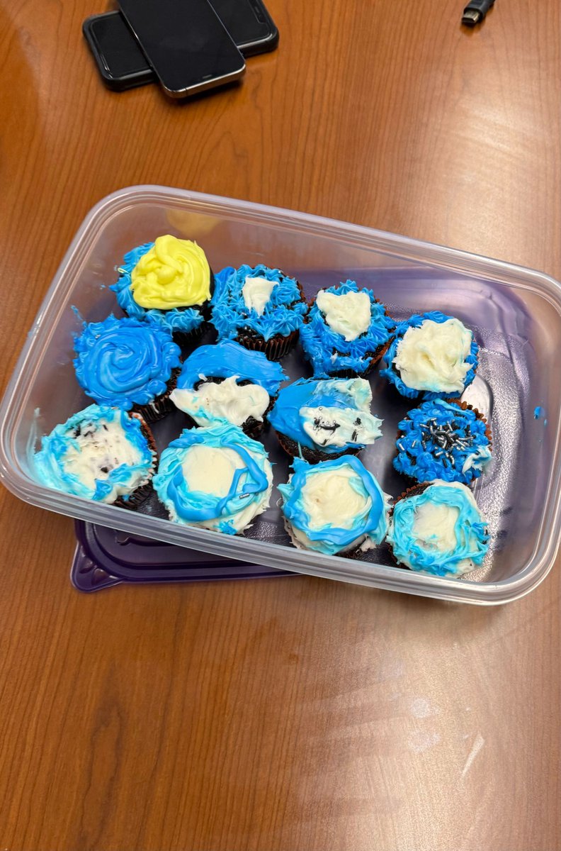 LabBeatty's tweet image. Can you guess which tray of cupcakes was decorated by a 4th grader and which by a 6th grader? 🧁 There’s a bigger picture hiding in the first picture's tray… can you spot it? 👀🔍#CupcakeConundrum