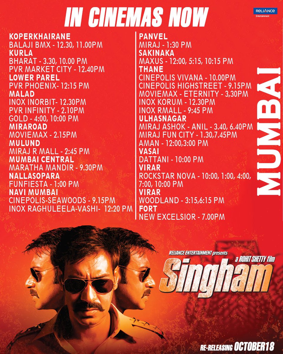 Bajirao Singham coming to your nearest theatres.🚨🦁 
Book Tickets Now: bookmy.show/Singham

#Singham Re-Releasing in cinemas tomorrow.