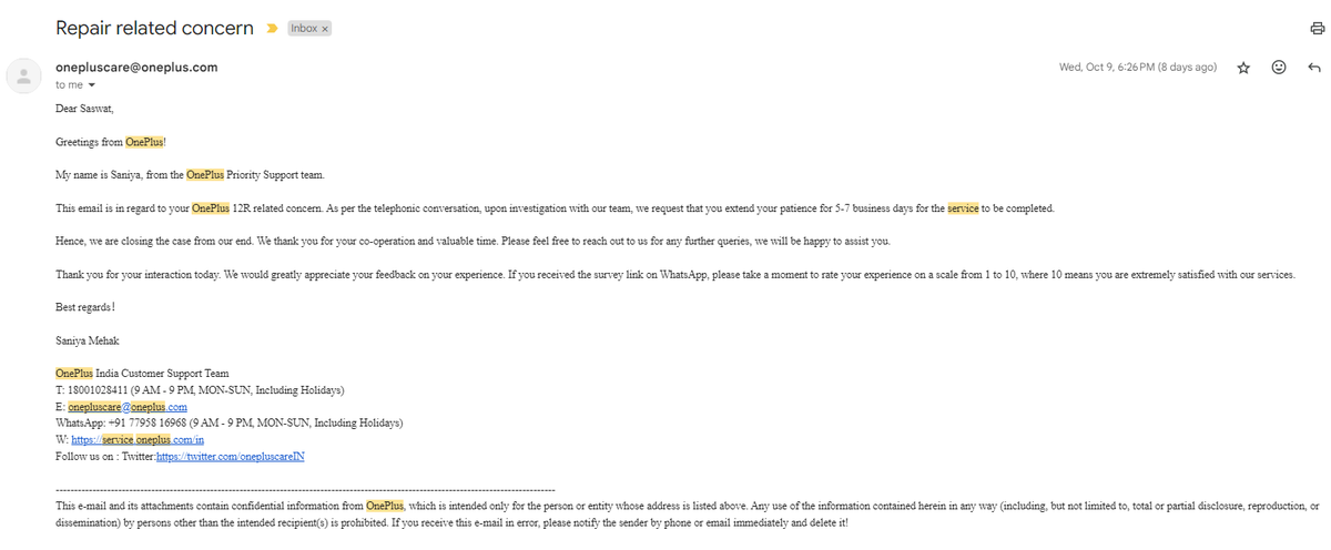 saswat226's tweet image. "Hey @OnePlus_IN @RobinLiuOnePlus, I was promised my OnePlus 12R replacement in 5-7 days, and here we are on day 7 with no phone dispatched from the warehouse. This is completely unacceptable for a premium device. I’m done waiting—I demand a refund. #OnePlusServiceFail"
