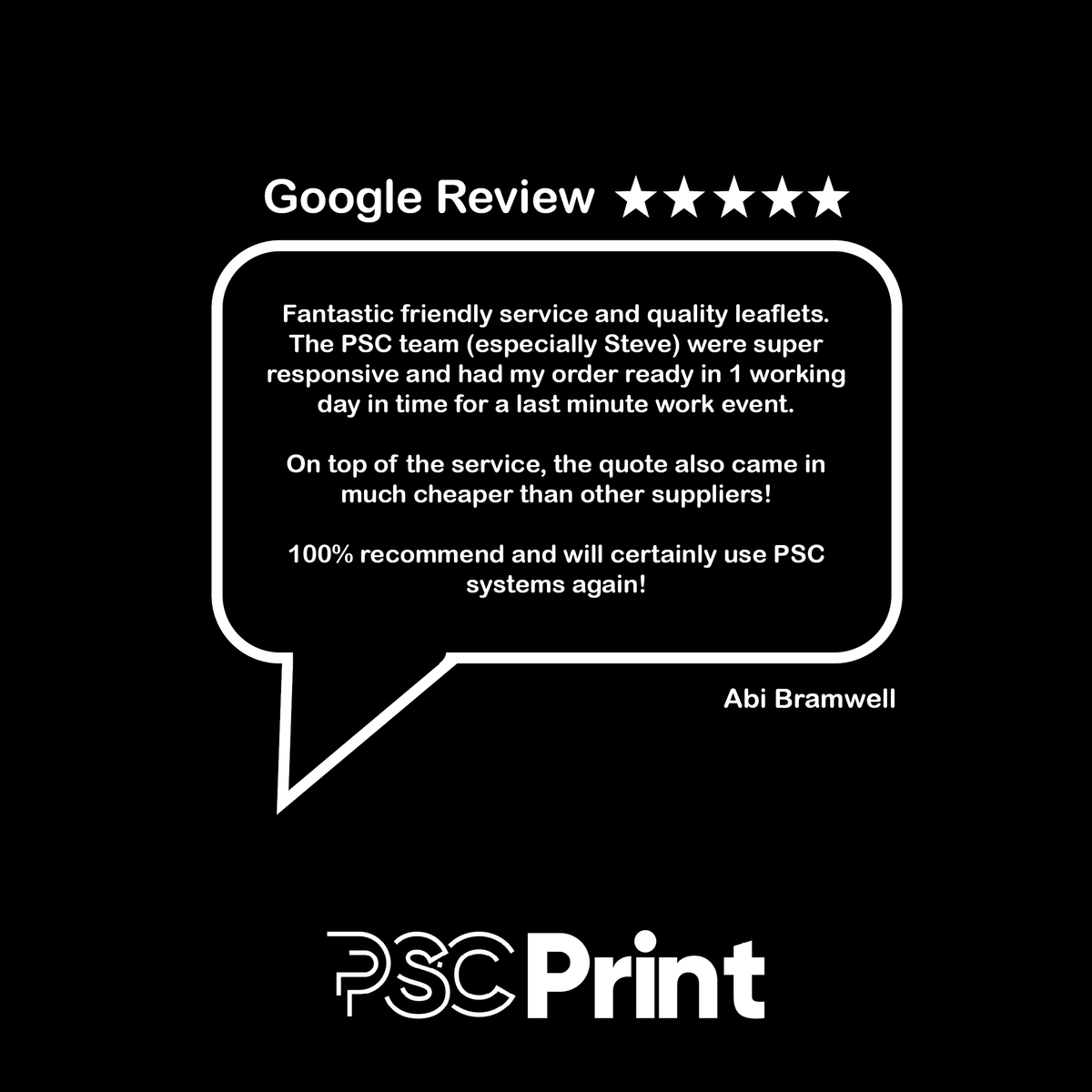 psc_print's tweet photo. We will never get tired of receiving such lovely and postive feedback 📷

Thank you to Abi Bramwell for the order and for leaving us a 5 star Google review, it really does mean the world to us 📷
#googlereview #googlereviews #print  #printing #printshop  #supportsmallbussiness https://t.co/UOkhBU8UXg