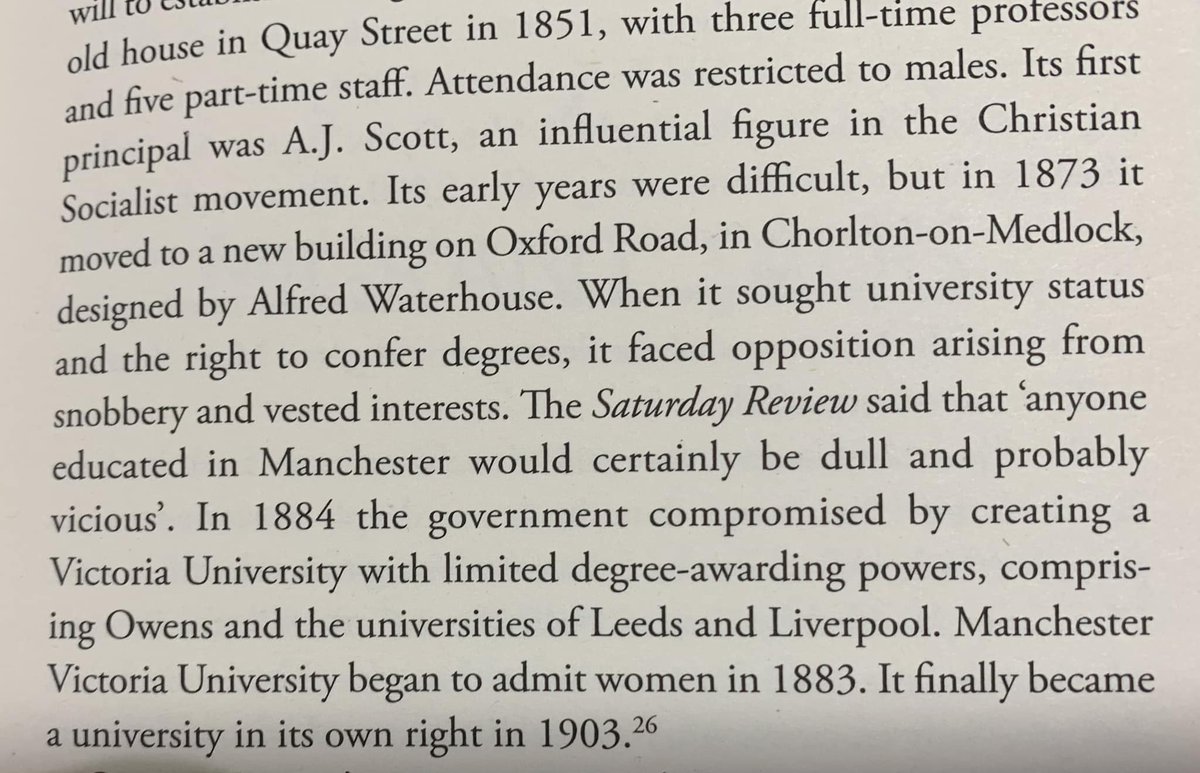'Anyone educated in Manchester would certainly be dull and probably vicious' (Saturday Review). On the University of Manchester's history, from my book 'Made in Manchester'. #HistoryWriters
