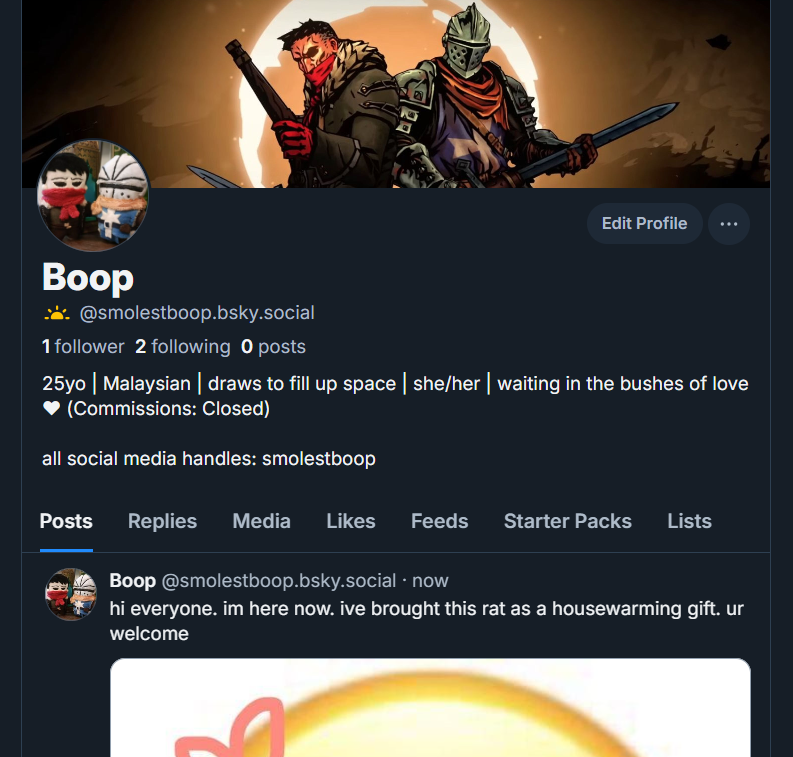 smolestboop's tweet photo. let's go somewhere else now. thanks for the 3k on this hellsite but i dont wanna stay here for long. mutuals follow me here! https://t.co/BHQ6BgwqF5 https://t.co/P4kO09JyfO