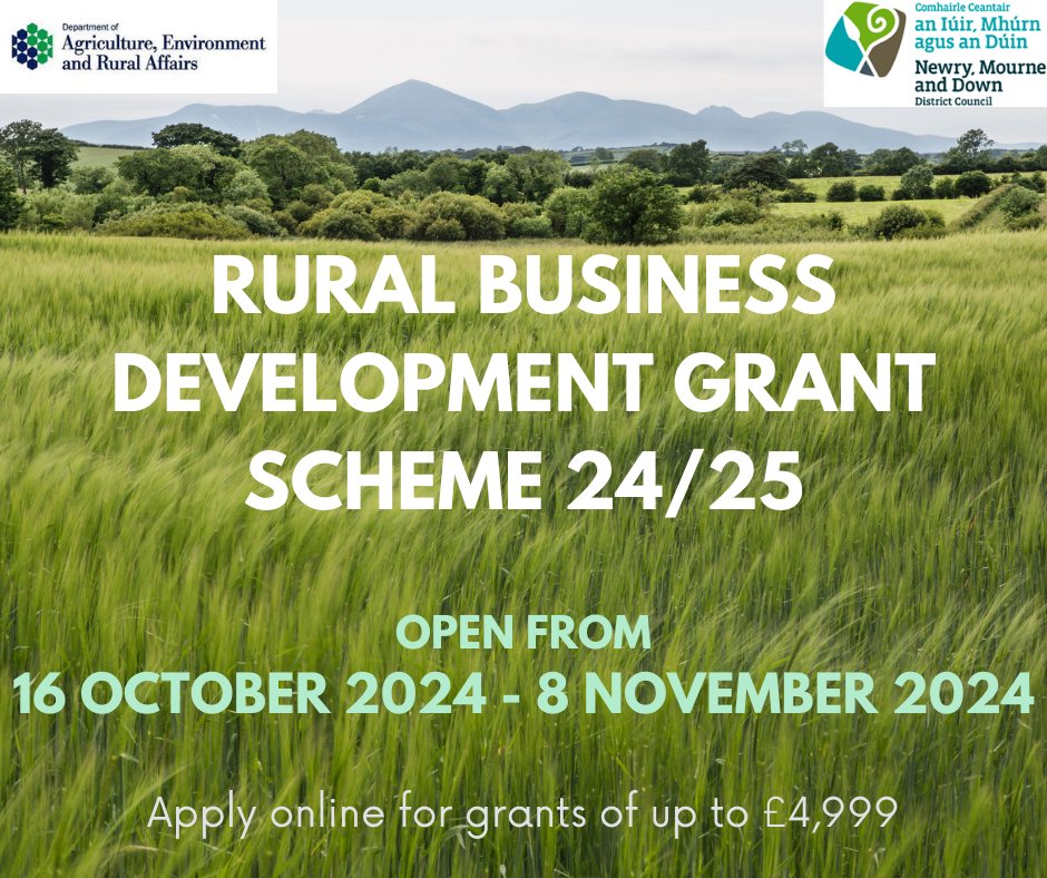 Online compulsory workshops for potential applicants will take place:

📅Thurs 24 Oct 3pm-4pm 
OR 
📅Mon 28 Oct 5.30pm-6.30pm

To register a place on either workshop please email rdp.admin@nmandd.org 
#ruralbusiness