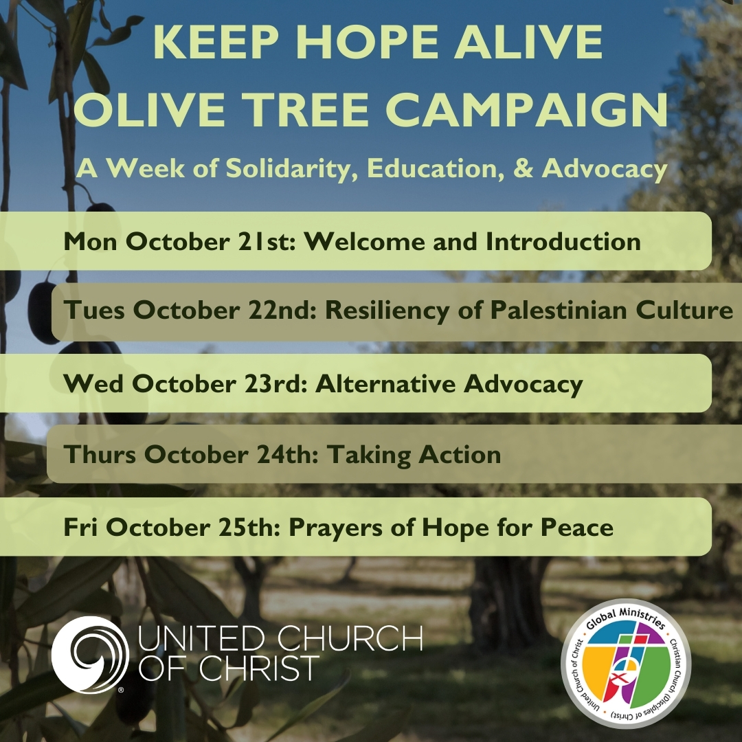 📅  The Keep Hope Alive Campaign kicks off next Monday!

🕊️ Join us for a week of solidarity &amp; education opportunities to engage with our Palestinian partners and to work toward a future of peace with justice for all who live in the region.

👉🏽 Learn more: ow.ly/vgy450TNCrb