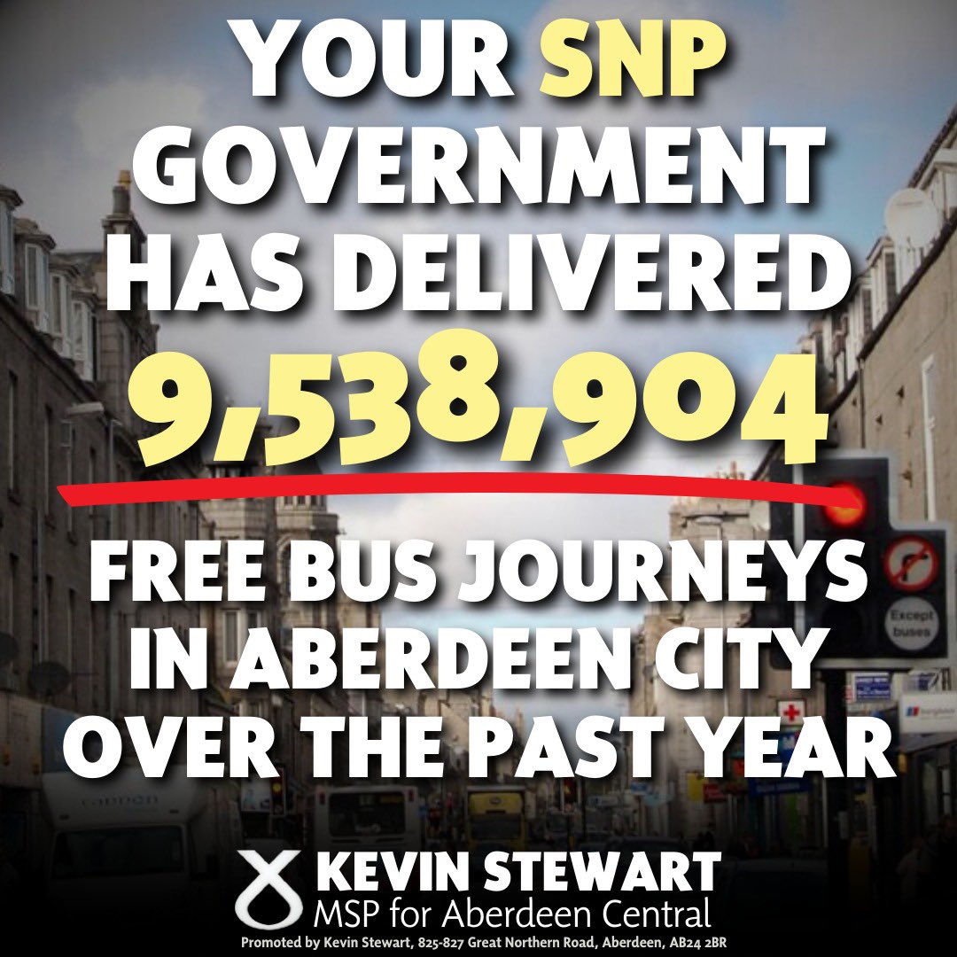 KevinStewartSNP's tweet image. I’m proud that your SNP Scottish Government has delivered free bus passes for over 60s, disabled people, injured veterans and under 22s, which is a lifeline for many people.

9,538,904 free bus journeys have been taken in Aberdeen over the past year thanks to these schemes.