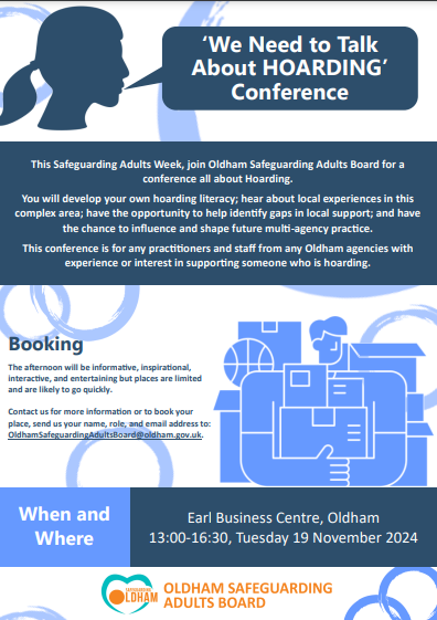 SafeguardOldham's tweet photo. We need to talk about Hoarding! 🏠 

Do you support a person in Oldham that is Hoarding? Or have experience or an interest in learning more about Hoarding?  

Read more and book a place!👇
https://t.co/9V8KIozAqR https://t.co/fBNZgGvcnV