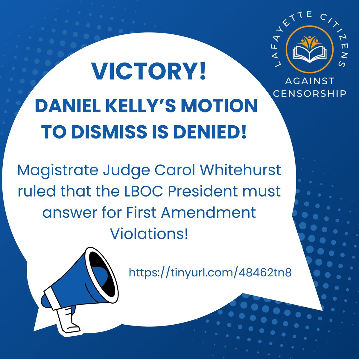 Victory in #LafayetteLa! 
This is an extremely important victory for us in federal court - it means it doesn't matter who sits in the board president's chair - that person is still responsible for the continued denial of citizens' First Amendment rights!

#protectlibraries