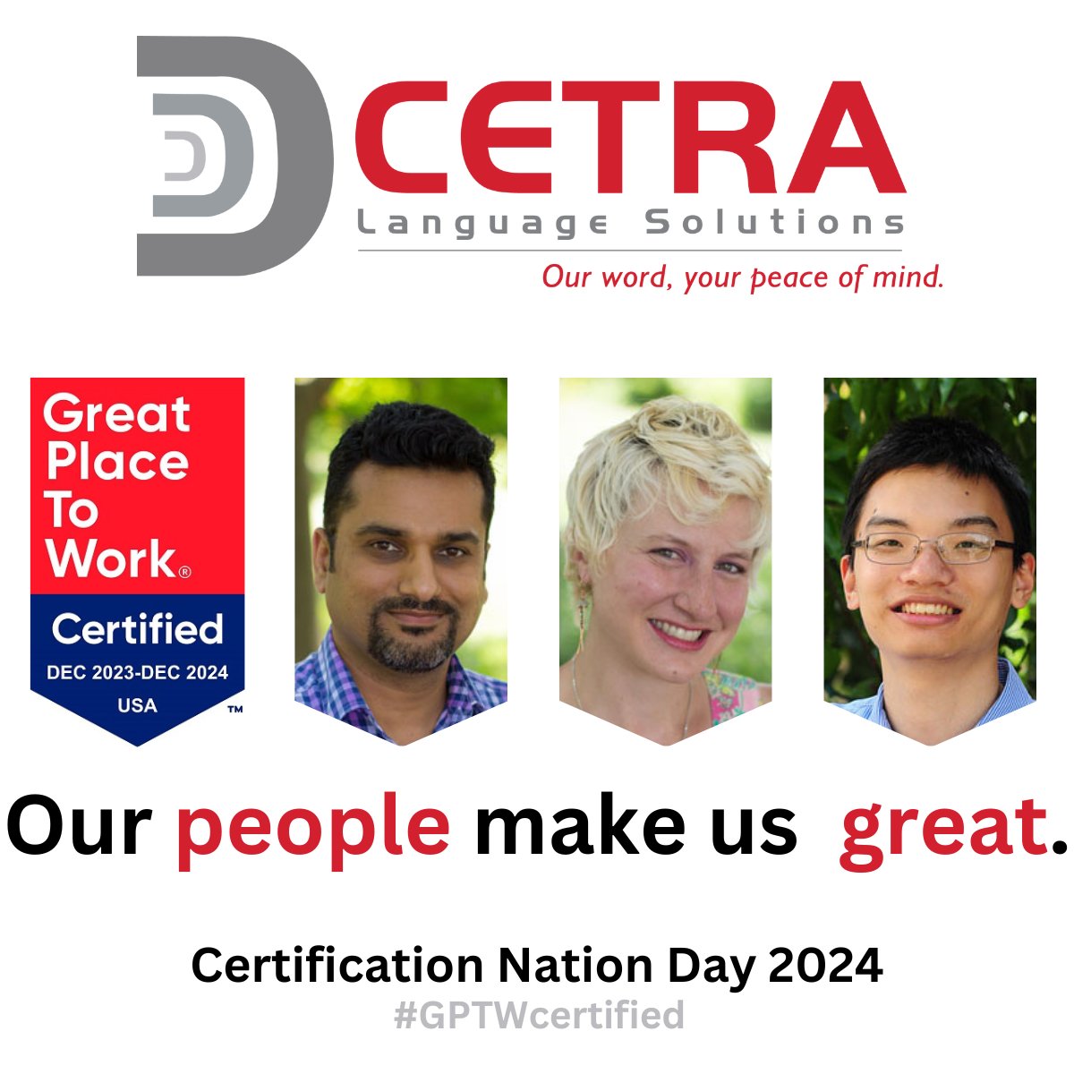 cetrainc's tweet image. Join us in celebrating Certification Nation Day! Visit our blog to learn more about #GPTWCertified and the celebration. #xl8 #1nt #l10n
cetra.com/blog/cetra-cel…