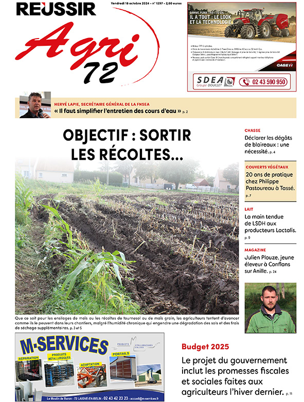 Voici la Une de votre journal du 18 octobre 🌦 #cultures un point sur les récoltes de maïs ensilage, maïs grain, tournesol 💪, déclarer les dégâts de blaireaux <a href="/fdsea72/">FDSEA72</a>, un témoignage couverts #ACS, promesses aux agriculteurs dans le budget 2025 du gouvernement.
Bonne lecture 🤓