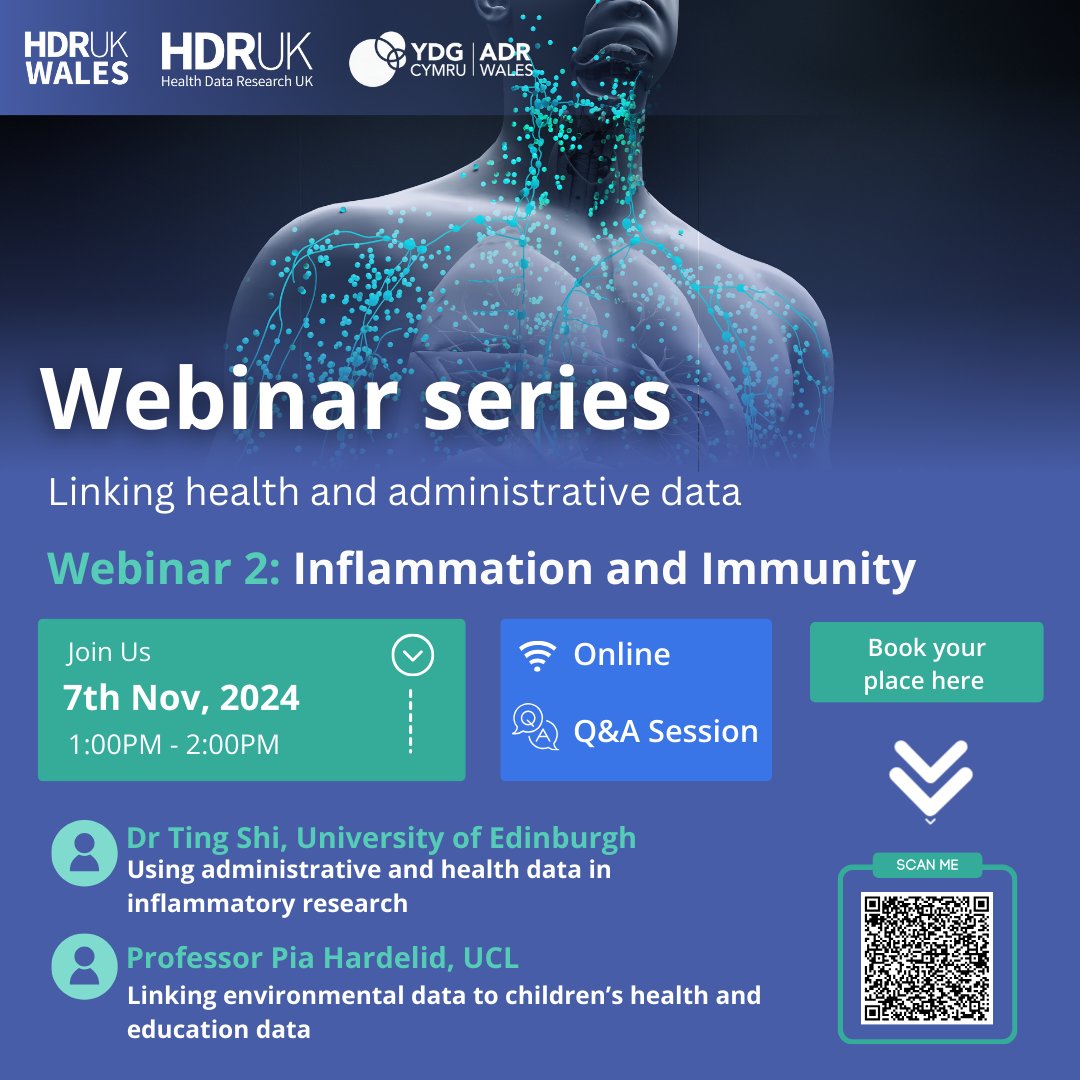 HDR UK Wales (@hdrukwales) on Twitter photo 🆕New <a href="/HDRUKWales/">HDR UK Wales</a> webinar series🚀
Join us for our second webinar of the series: Inflammation & Immunity🦠
Talks from <a href="/Dr_Ting_Shi/">Ting Shi</a>, <a href="/EdinburghUni/">The University of Edinburgh</a> and @PHardelid, <a href="/UCL/">UCL</a> followed by a Q&A session.
🗓️7th November
🛜 Online
🎟️Book your place now ticketsource.co.uk/population-dat… <a href="/SwanseaUni/">Swansea University</a> 🆕New <a href="/HDRUKWales/">HDR UK Wales</a> webinar series🚀
Join us for our second webinar of the series: Inflammation & Immunity🦠
Talks from <a href="/Dr_Ting_Shi/">Ting Shi</a>, <a href="/EdinburghUni/">The University of Edinburgh</a> and @PHardelid, <a href="/UCL/">UCL</a> followed by a Q&A session.
🗓️7th November
🛜 Online
🎟️Book your place now ticketsource.co.uk/population-dat… <a href="/SwanseaUni/">Swansea University</a>